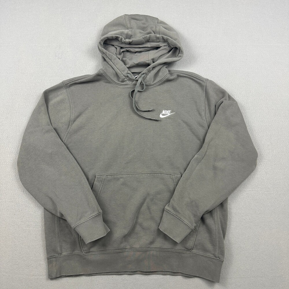 Nike Hoodie Men Medium Gray Solid Club Fleece Essential Pullover Sweatshirt M *